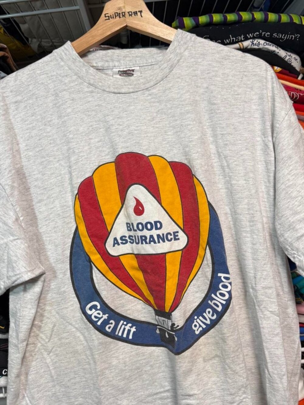 90s Blood Assurance Give Blood Get A Lift Hot Air Balloon Cotton T-Shirt